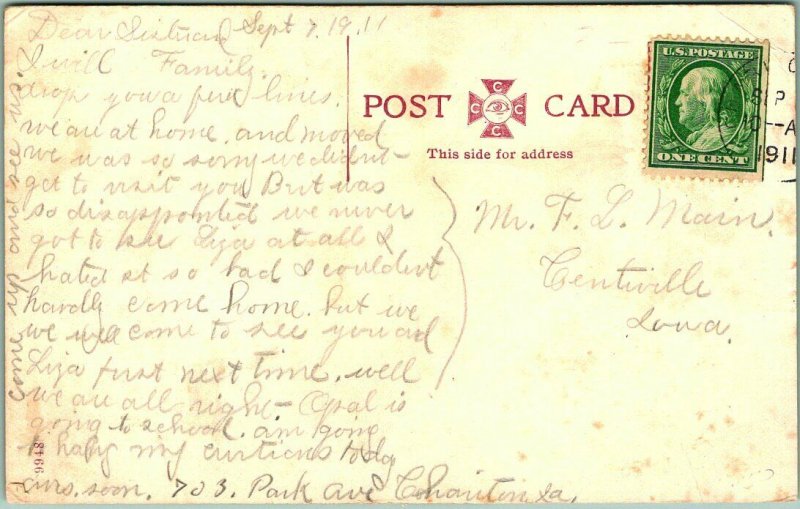 1911 Chariton, Iowa Postcard "Baptist Church" Building / Street View w