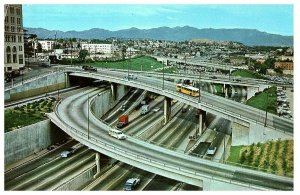 Harbor Freeway Los Angeles Looking North from Sixth Street Postcard 1961 Posted