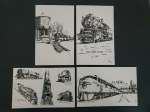 Railroad Trains & Locomotives 1991 Set of 4 Post Cards Artist John Lass PB13