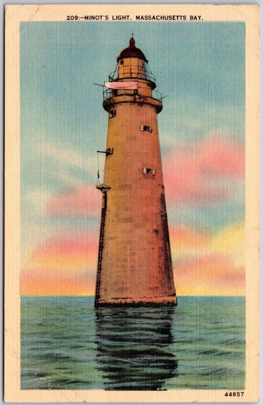Minot's Ledge Light House Massachusetts Bay Entrance Of Boston Harbor Postcard