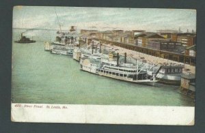 1909 Post Card River Front St Louis MO Shows Steam Ships W/Sight Seeing Ferry