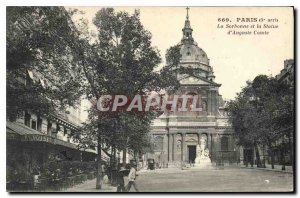 Postcard Old Paris 5th stop the Sorbonne and the statue of Auguste Comte
