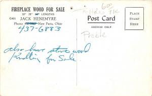 D17/ New Westville New Paris Ohio Postcard c40s Jack Henemyre Firewood For Sale