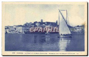 Postcard Old Fishing Boat Cannes Harbor and Mount Knight