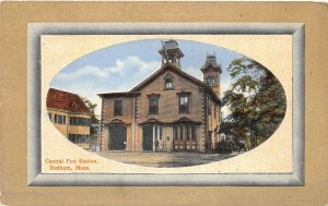 H61/ Dedham Massachusetts Postcard c1910 Central Fire Station Department