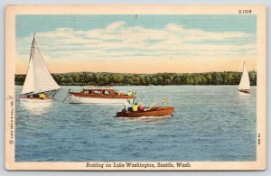 Seattle WA~Motor Boating Lake Washington~Fishing Excursion~Sailboat~1947 Linen