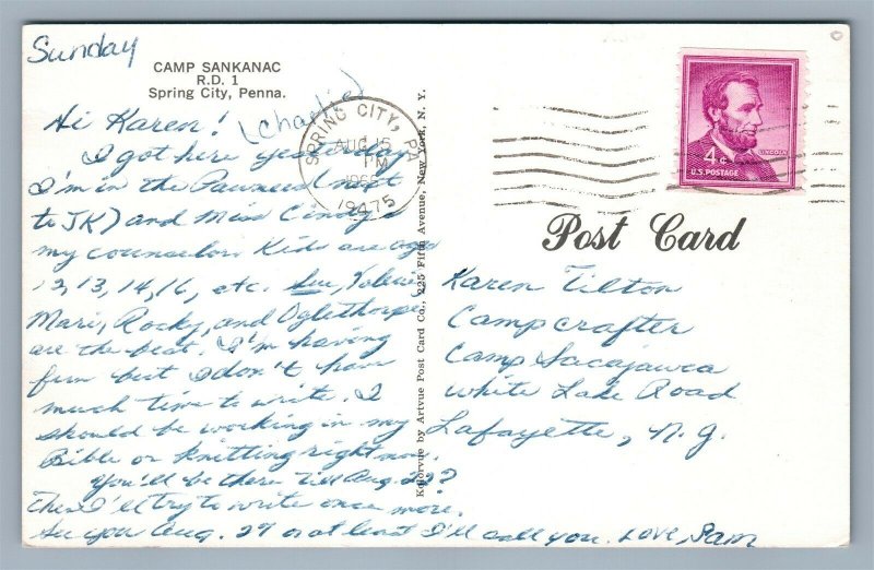 SPRING CITY PA CAMP SANKANAC BOATING VINTAGE POSTCARD 