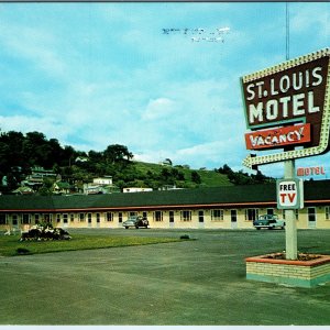 c1960s Ste Anne de Beaupré QC St Louis Motel Postcard Neon Sign Vtg Cars Hwy 15
