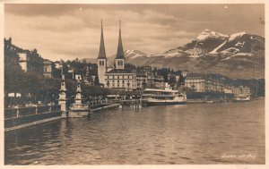 Vintage Postcard 1920's Luzern Mit Rigi Lucerne and Mount Rigi Switzerland