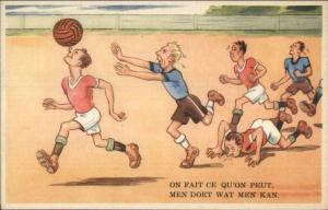 Soccer Football Comic - Man Running Balancing Ball on Nose Postcard