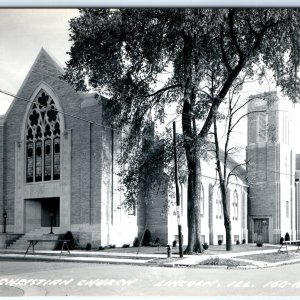 c1950s Lincoln, IL RPPC Christian Church Large Brick Building Real Photo PC A113