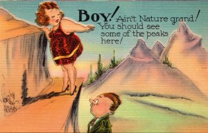 Humour Girl Looking At Mountain Peaks Boy Ain't Nature Grand