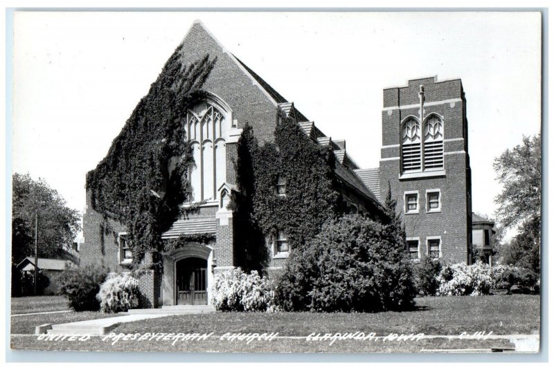 Clarinda Iowa IA RPPC Photo Postcard United Presbyterian Church c1940's Vintage
