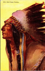 Postcard Indian Chief Eagle Feather~139479