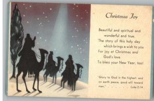 Old Postcard-Christmas Joy..Luke 2:14 Bible Verse