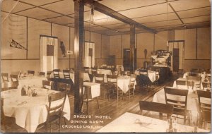 Real Photo Postcard Dining Room at Sheets Hotel in Crooked Lake, Indiana~502