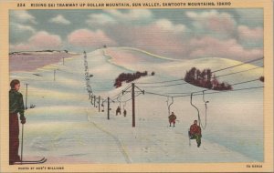 Postcard Riding Ski Tramway Up Dollar Mountain Sun Valley Sawtooth Mts Idaho ID