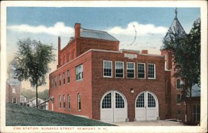 Newport New Hampshire NH Fire Station Sunapee Street Vintage Postcard