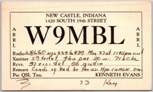 1935 QSL Radio Card Code W9MBL New Castle IN Amateur Station Posted Postcard