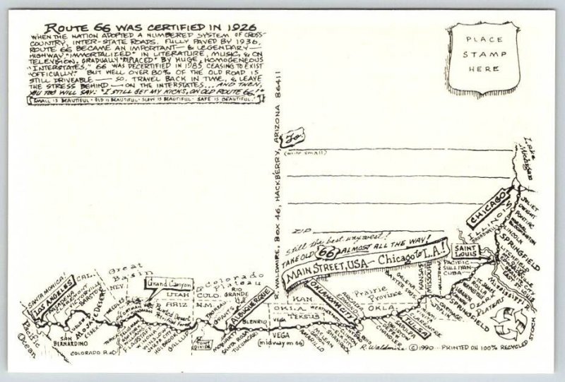 Needles California EL Garces, Old Route 66 Signed R. Waldmire 1998 Postcard