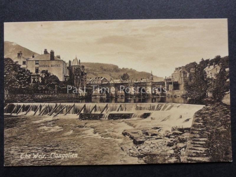 Llangollen: The Weir & River showing The Royal Hotel - Old Postcard