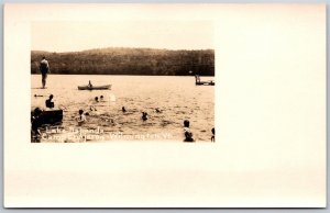 Vtg Wilmington VT Boys Swimming in Lake Raponda Camp Enajerog RPPC Postcard