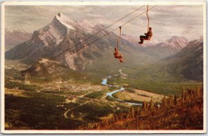 VINTAGE POSTCARD CROSSING ON THE CHAIR LIFT AT MOUNT NORQUAY BANFF ALBERTA 1952