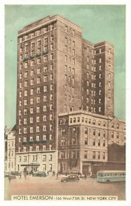 Vintage Postcard Hotel Emerson West 57th St New York City Old Cars Bus