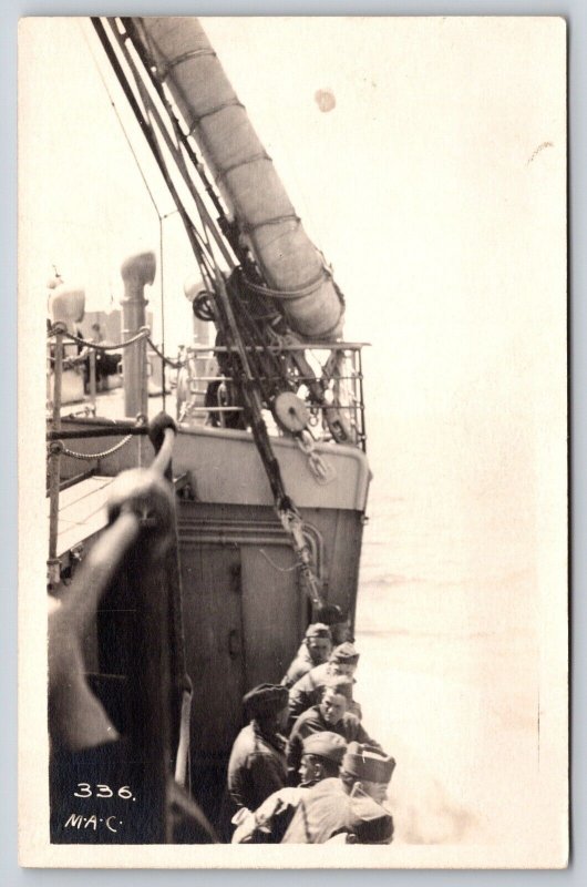 RPPC 313th Engineers of Camp Dodge Iowa~M.A.C. Homeward Bound on Ship