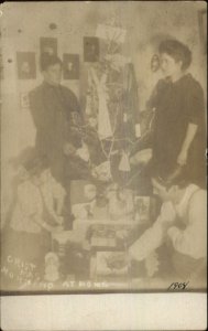 Christmas Kids Tree Toys 1908 Amateur Real Photo Postcard xst