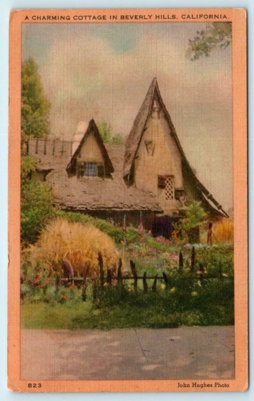 BEVERLY HILLS, CA California  Charming STORYBOOK COTTAGE  1949 Linen Postcard