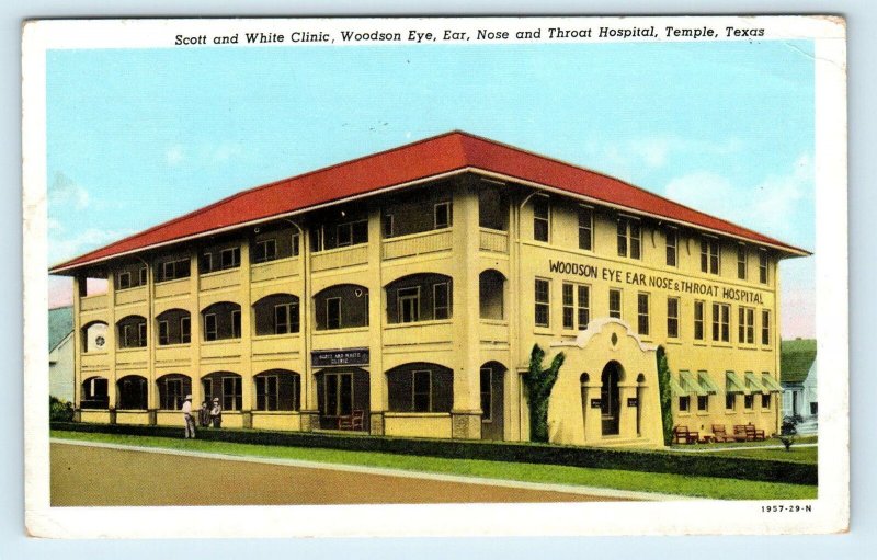 TEMPLE, TX Texas~ Woodson EYE, EAR, NOSE & THROAT HOSPITAL 1945 Linen Postcard