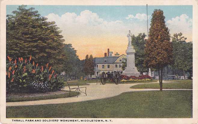 Thrall Park, Cannon, Soldiers Monument - Middletown, New York WB