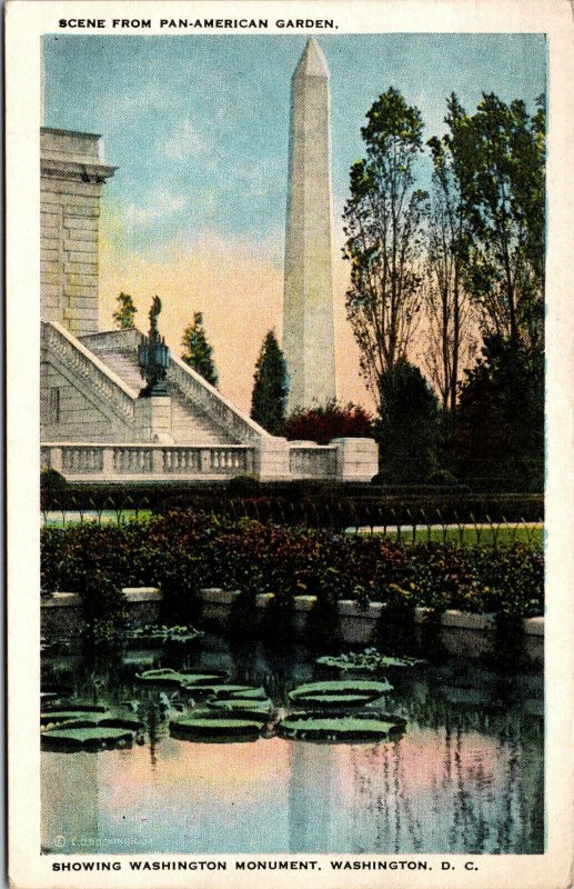 Vtg 1920s Washington Monument from Pan American Garden Washington DC Postcard