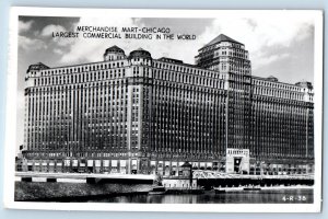 Chicago IL Postcard RPPC Photo Merchandise Mart Chicago Building 1957 Vintage