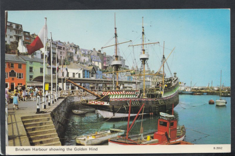 Devon Postcard - Brixham Harbour Showing The Golden Hind  RS13183