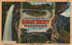 Vintage Postcard Greetings From Great Smoky Mountains Loop-Over Chimney Tops