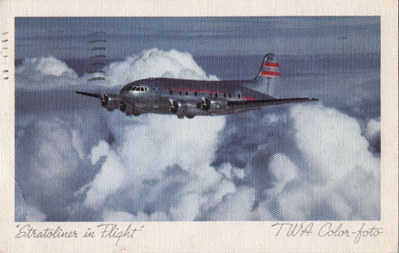 Postcard Airplane Stratoliner in Flight TWA