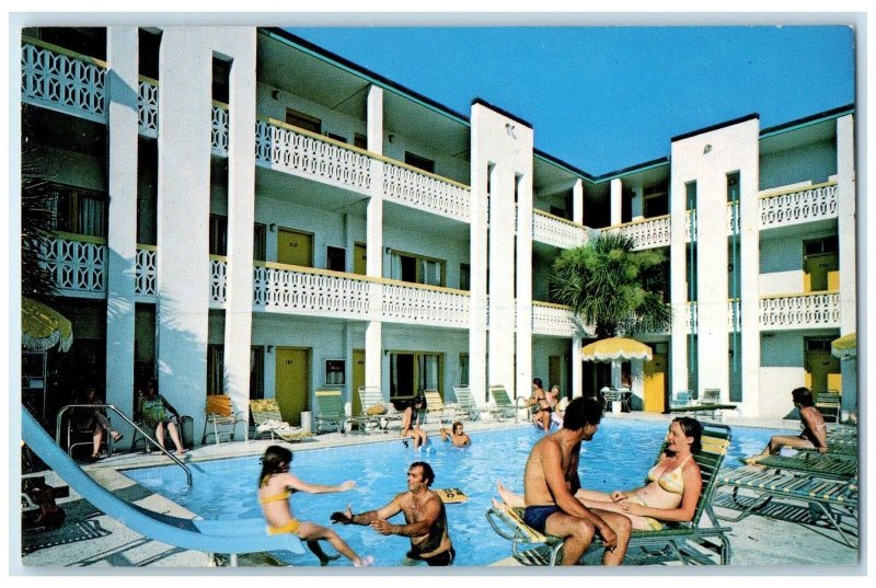 c1950 EBB Tide Motor Inn & Restaurant Pool Myrtle Beach South Carolina Postcard