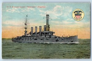 US Navy Ship Postcard US Armored Cruiser Tennessee Flagship c1910's Antique