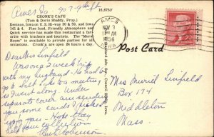 Denison Iowa IA Cronk's Caf� Multi-View Classic Cars Linen Vintage Postcard