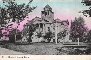 Spencer Iowa~Court House~1912 Tinted Sky Postcard