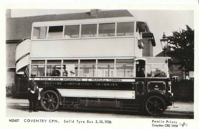 Warwickshire Transport Postcard - Coventry CPN, Solid Tyre Bus, 1920's - 2243
