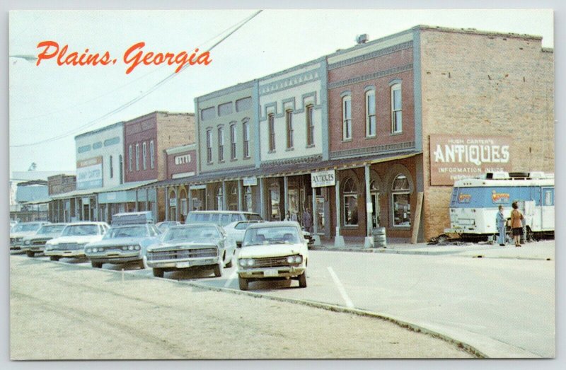 Plains GA~Pres Jimmy Carter Banner~Old Trailer @ Antique Store~Main St~1976 PC 