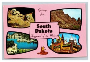 Vintage 1960's Postcard Greetings From South Dakota - Playground of the Mid West