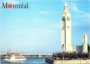 VINTAGE CONTINENTAL SIZE POSTCARD OLD PORT AND CLOCK TOWER MONTREAL CANADA