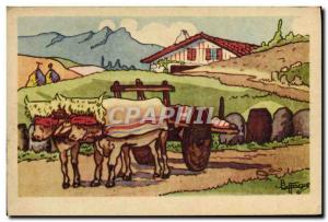 Old Postcard Folklore Basque Country of oxes