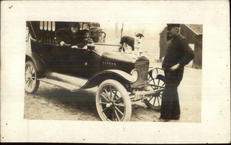 Early Car Auto Jack Russell Terrier Dog on Hood c1910 Real Photo Postcard