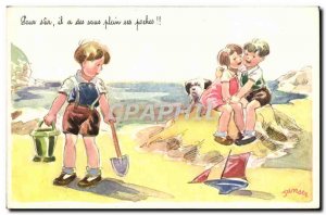 Old Postcard Fantasy Illustrator Child Dog Janser