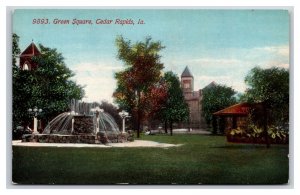 Green Square Fountain Cedar Rapids Iowa IA UNP DB Postcard Y5